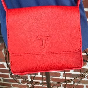 NWOT RED CROSSBODY BAG “T” LOGO ON FRONT